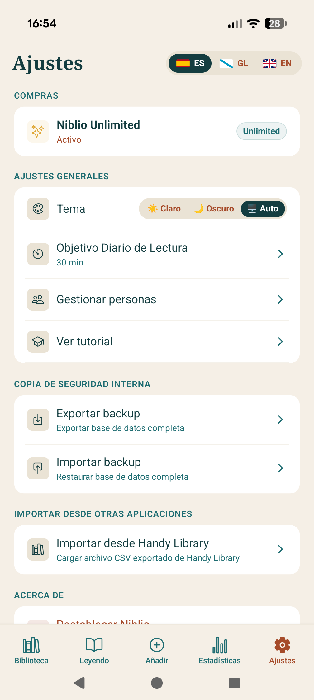 Ajustes y configuración